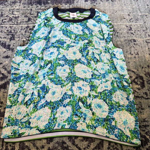 CAbi Printed Complete Floral Front and Striped Back Sleeveless Top Size XS - Picture 2 of 6